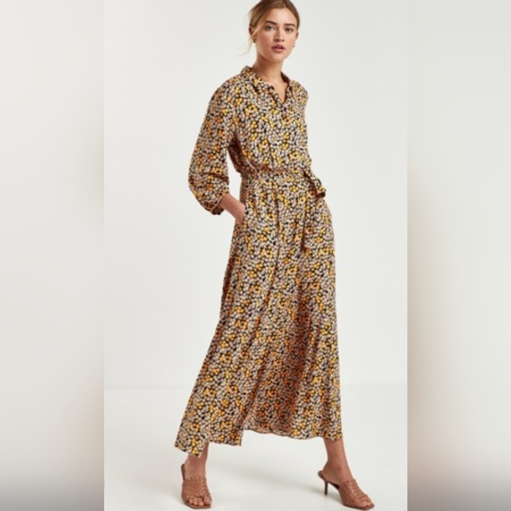 Next Bohemian Floral Button Down Belt Pocket Maxi Dress Size US16 UK20 EUR43